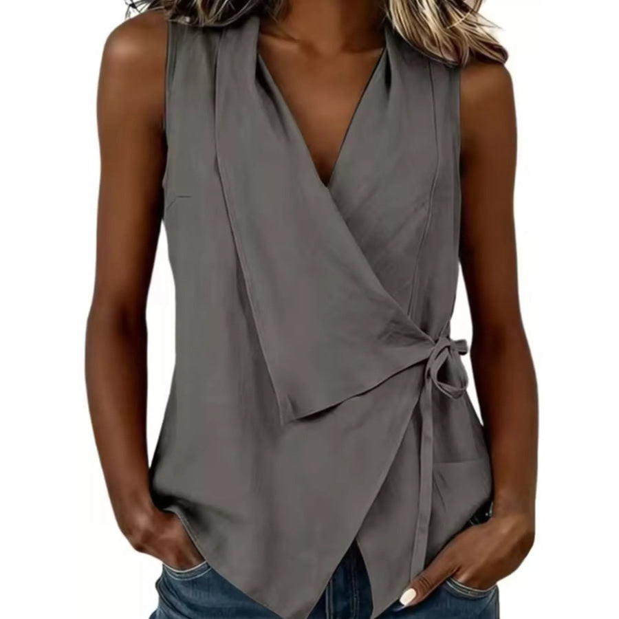 Tie Detail Sleeveless Top Gray / S Apparel and Accessories