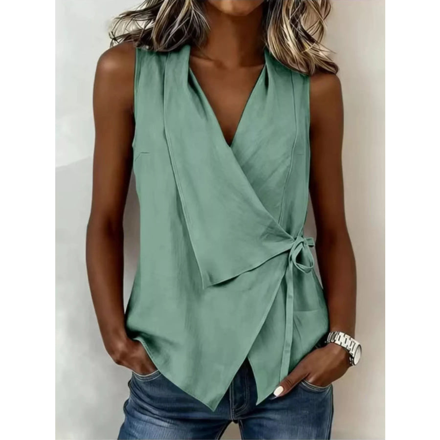Tie Detail Sleeveless Top Green / S Apparel and Accessories