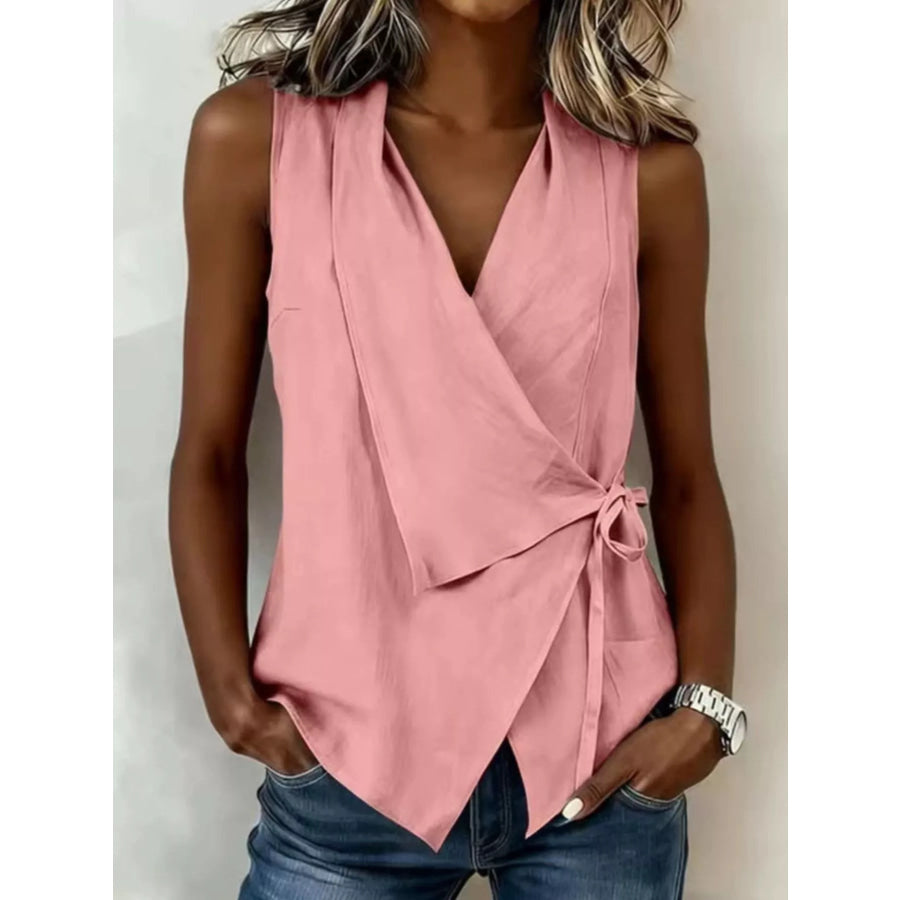 Tie Detail Sleeveless Top Pink / S Apparel and Accessories