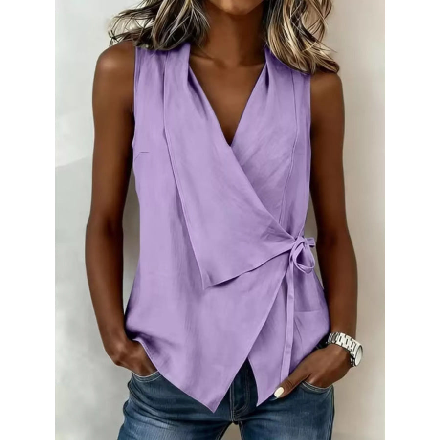 Tie Detail Sleeveless Top Purple / S Apparel and Accessories