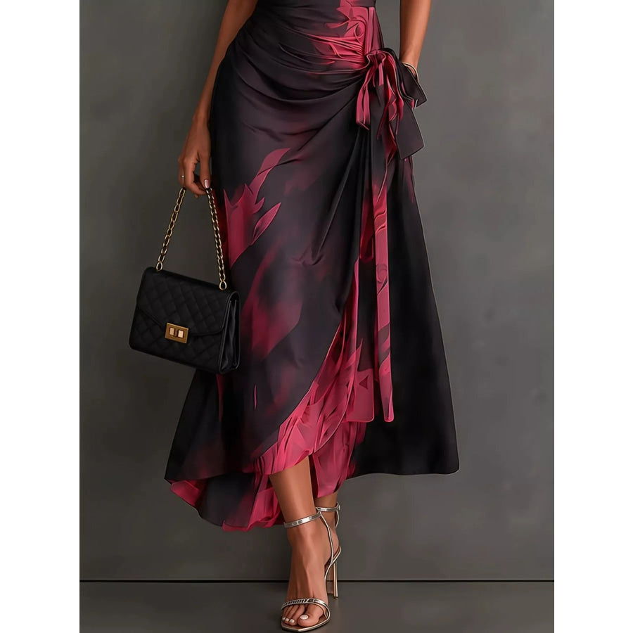 Tie Detail Surplice Dress Burgundy-Long Short Sleeve / S Apparel and Accessories