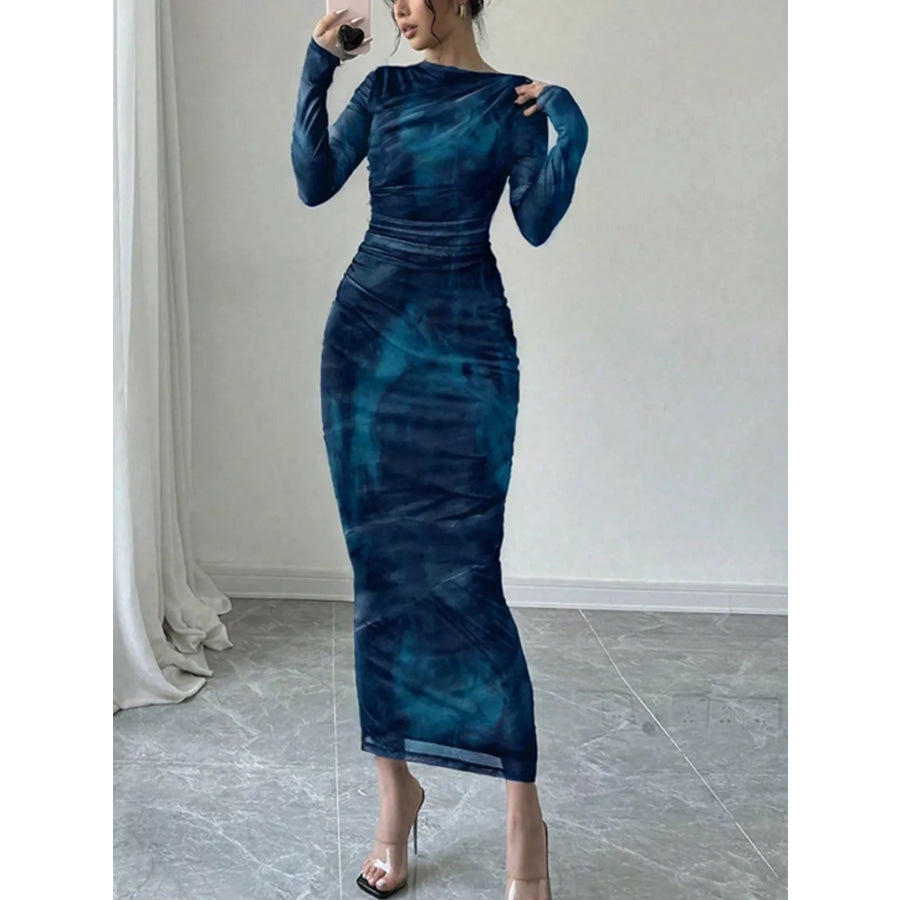 Tie-Dye Bodycon Maxi Dress Blue / S Apparel and Accessories