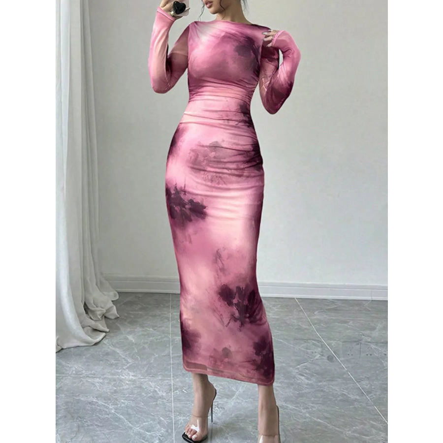 Tie-Dye Bodycon Maxi Dress Pink / S Apparel and Accessories