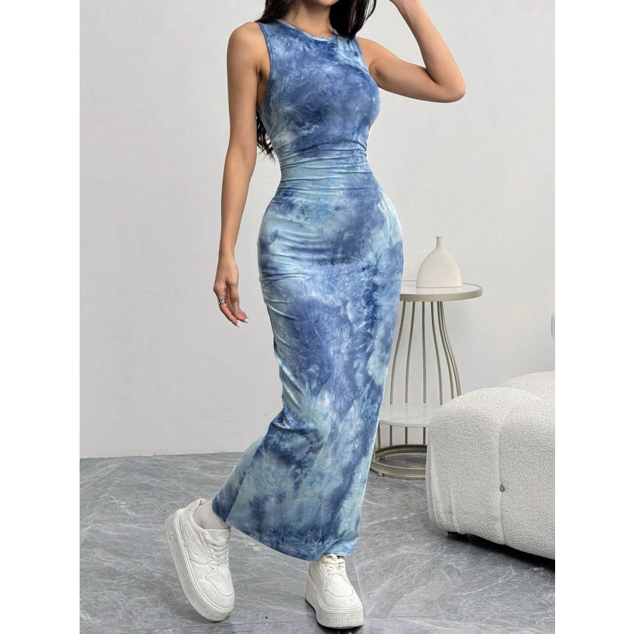 Tie-Dye Bodycon Maxi Dress Sea blue / S Apparel and Accessories