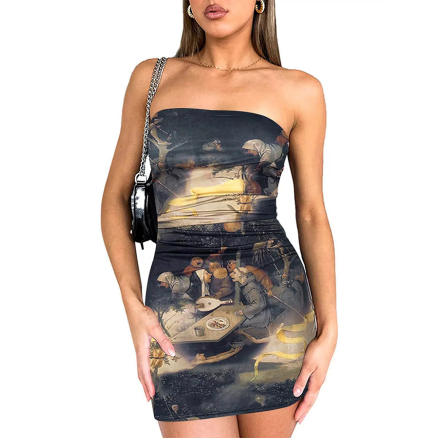 Tie-dye Bodycon Mini Dress Dark Brown / S Apparel and Accessories