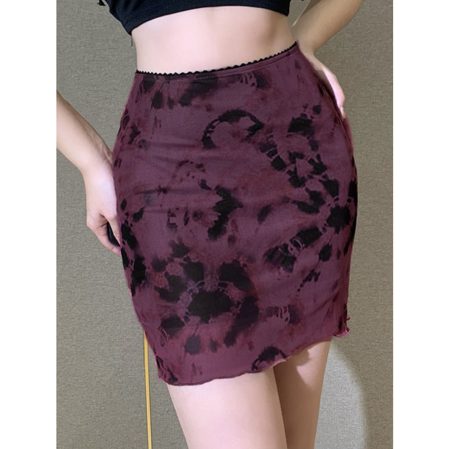 Tie-Dye Bodycon Mini Skirt Burgundy / S Apparel and Accessories