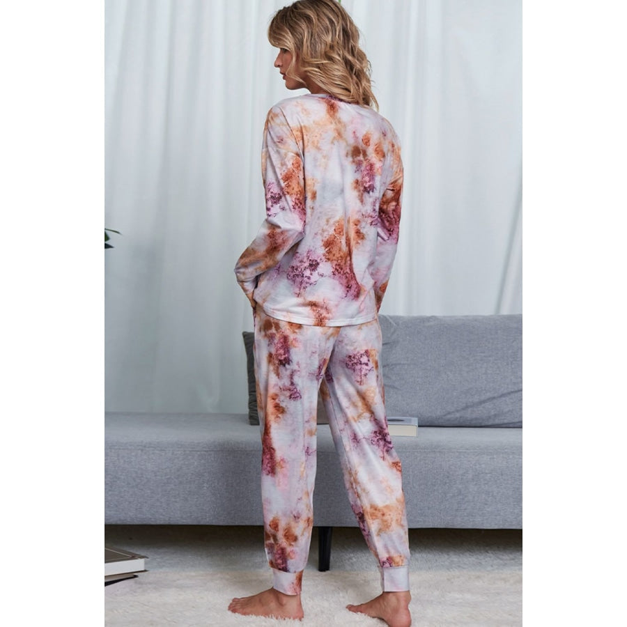 Tie-Dye Crewneck Top and Drawstring Waist Joggers Lounge Set