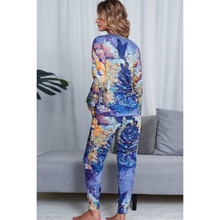 Tie-Dye Crewneck Top and Drawstring Waist Joggers Lounge Set