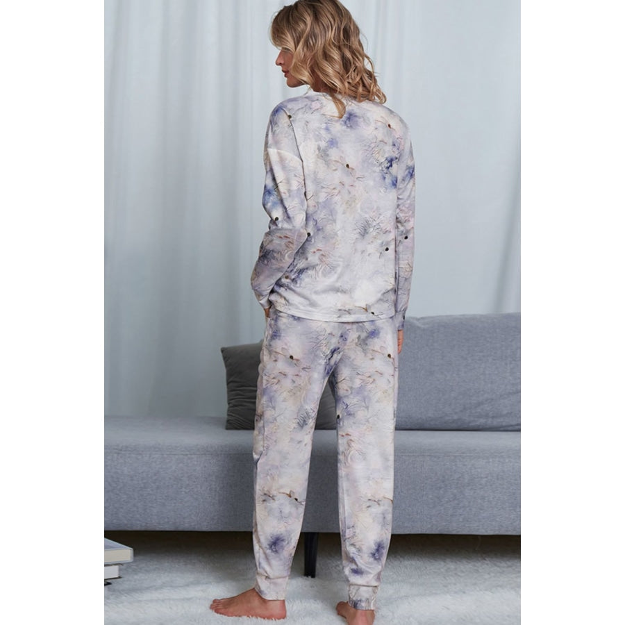 Tie-Dye Crewneck Top and Drawstring Waist Joggers Lounge Set