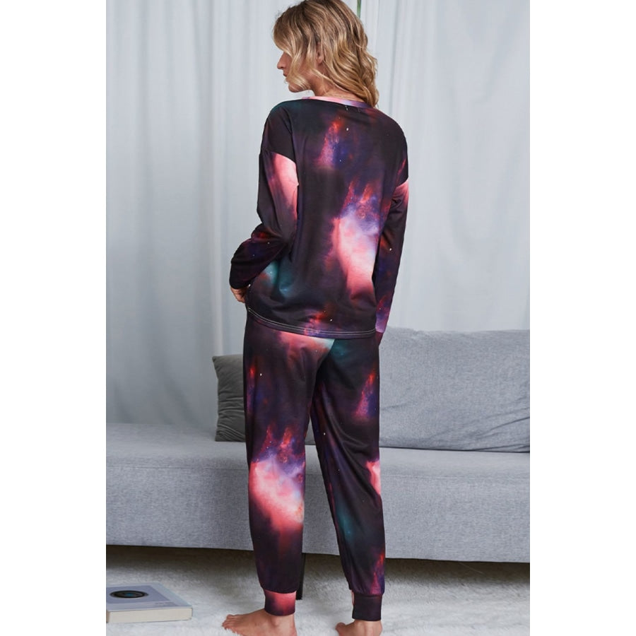 Tie-Dye Crewneck Top and Drawstring Waist Joggers Lounge Set