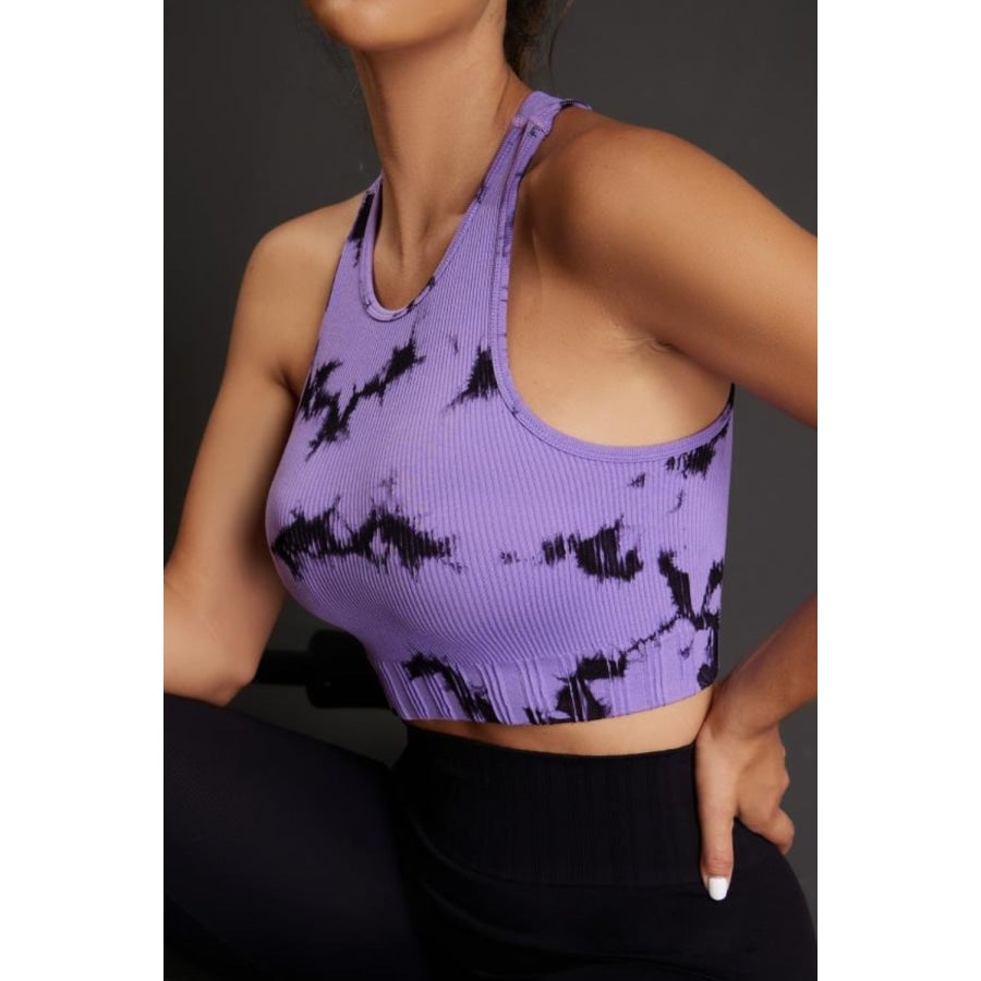 Tie-dye Cropped Round Neck Tank Top Lavender / XS