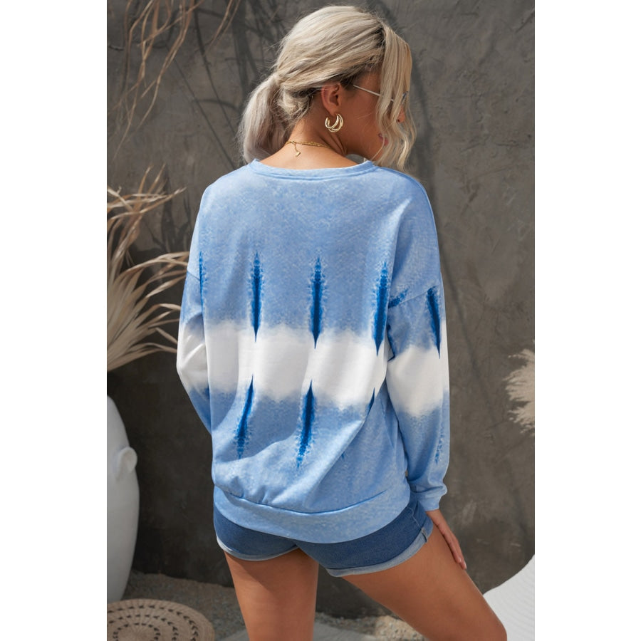 Tie-Dye Drop Shoulder Round Neck Sweatshirt Pastel Blue / S