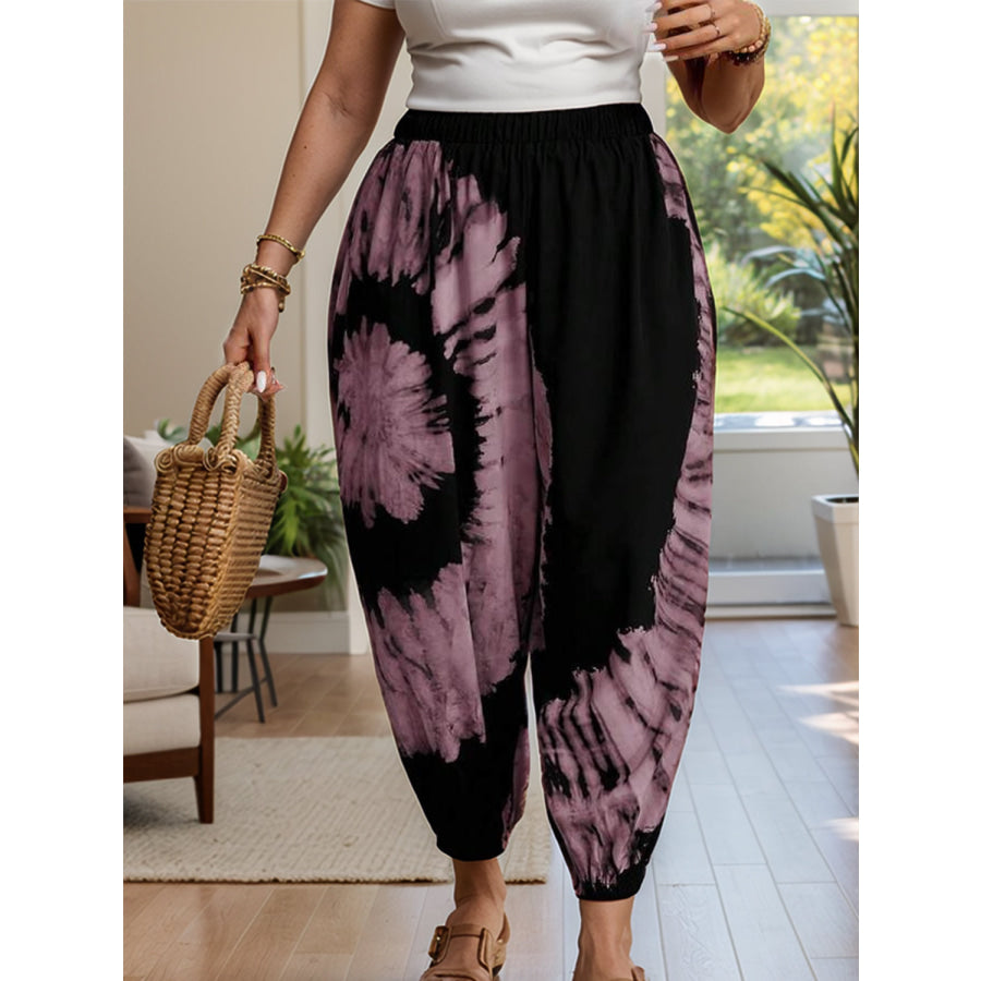 Tie-Dye Elastic Waist Pants Dusty Pink / S Apparel and Accessories