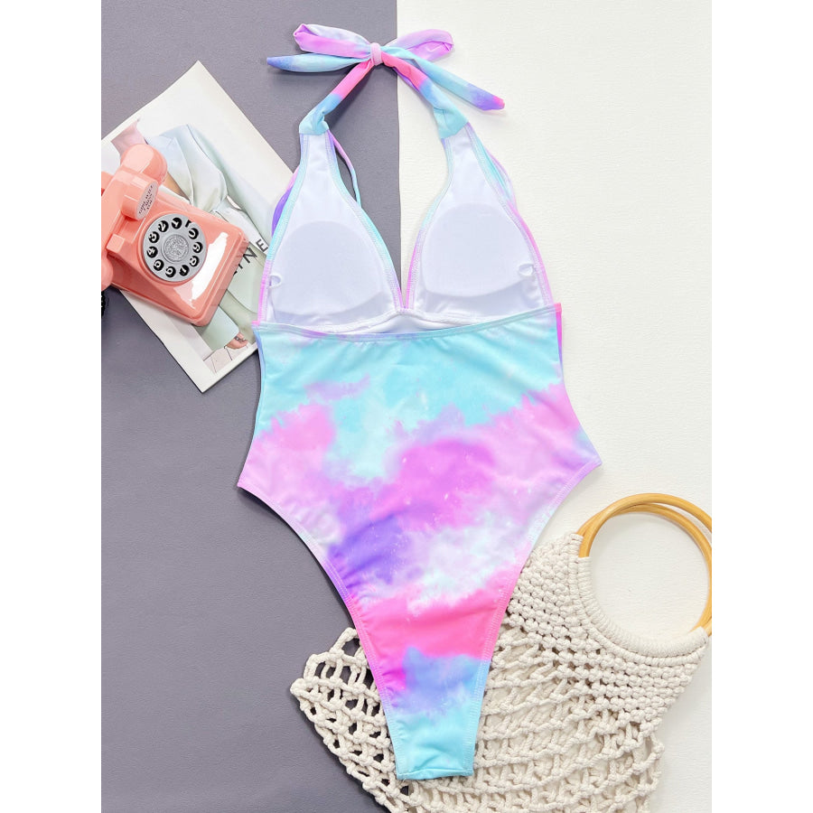 Tie-Dye Halter Neck One-Piece Swimsuit Apparel and Accessories