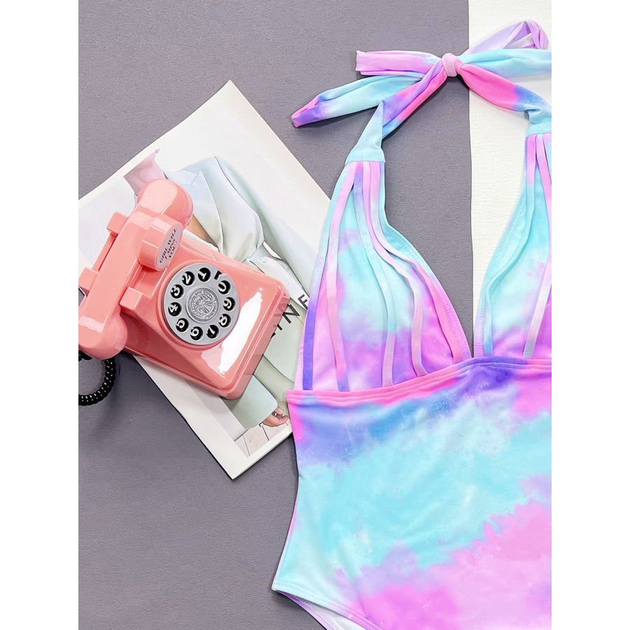 Tie-Dye Halter Neck One-Piece Swimsuit Apparel and Accessories