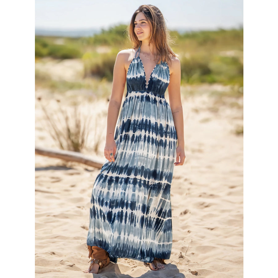 Tie - Dye Halter Neck Sleeveless Dress Apparel and Accessories