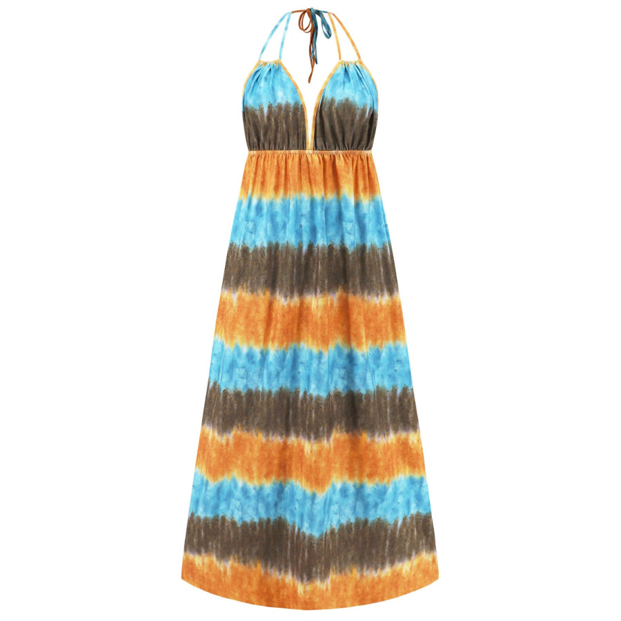 Tie - Dye Halter Neck Sleeveless Dress Apparel and Accessories