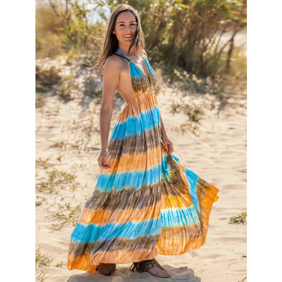 Tie - Dye Halter Neck Sleeveless Dress Apparel and Accessories