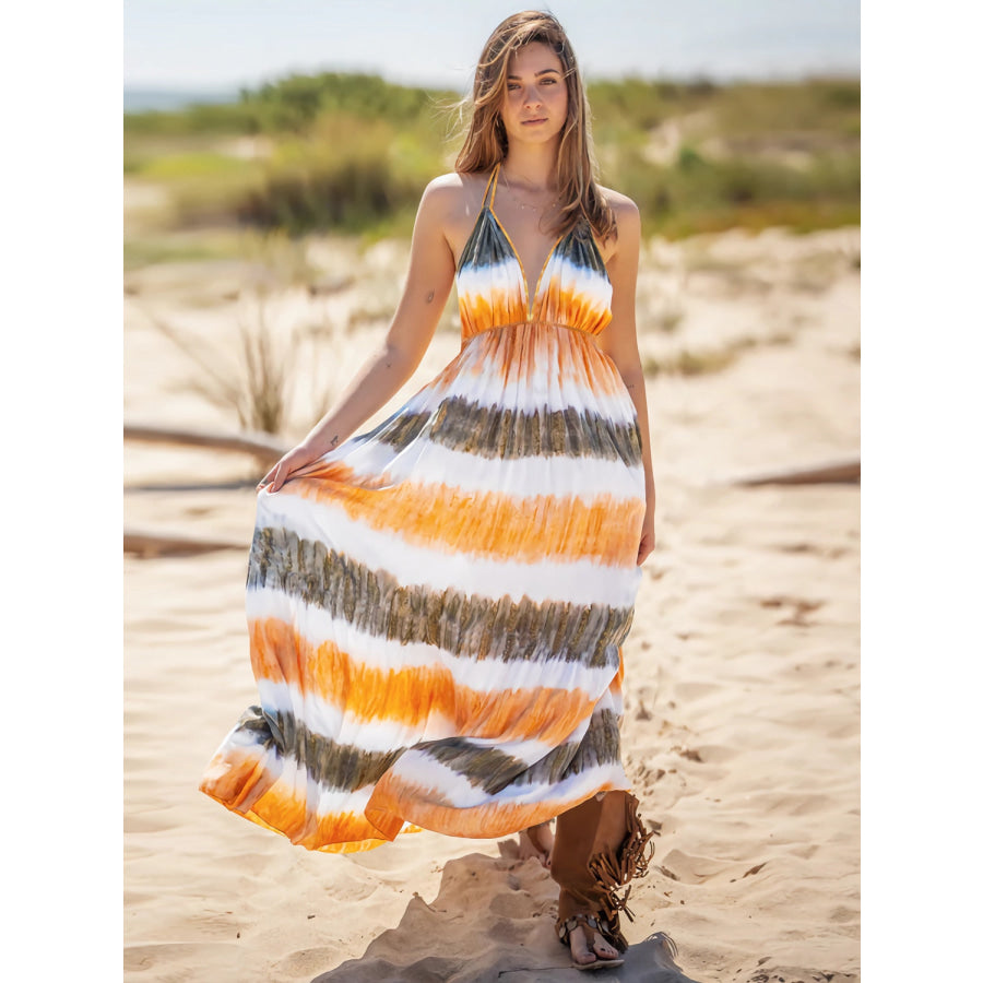 Tie - Dye Halter Neck Sleeveless Dress Sherbet / S Apparel and Accessories