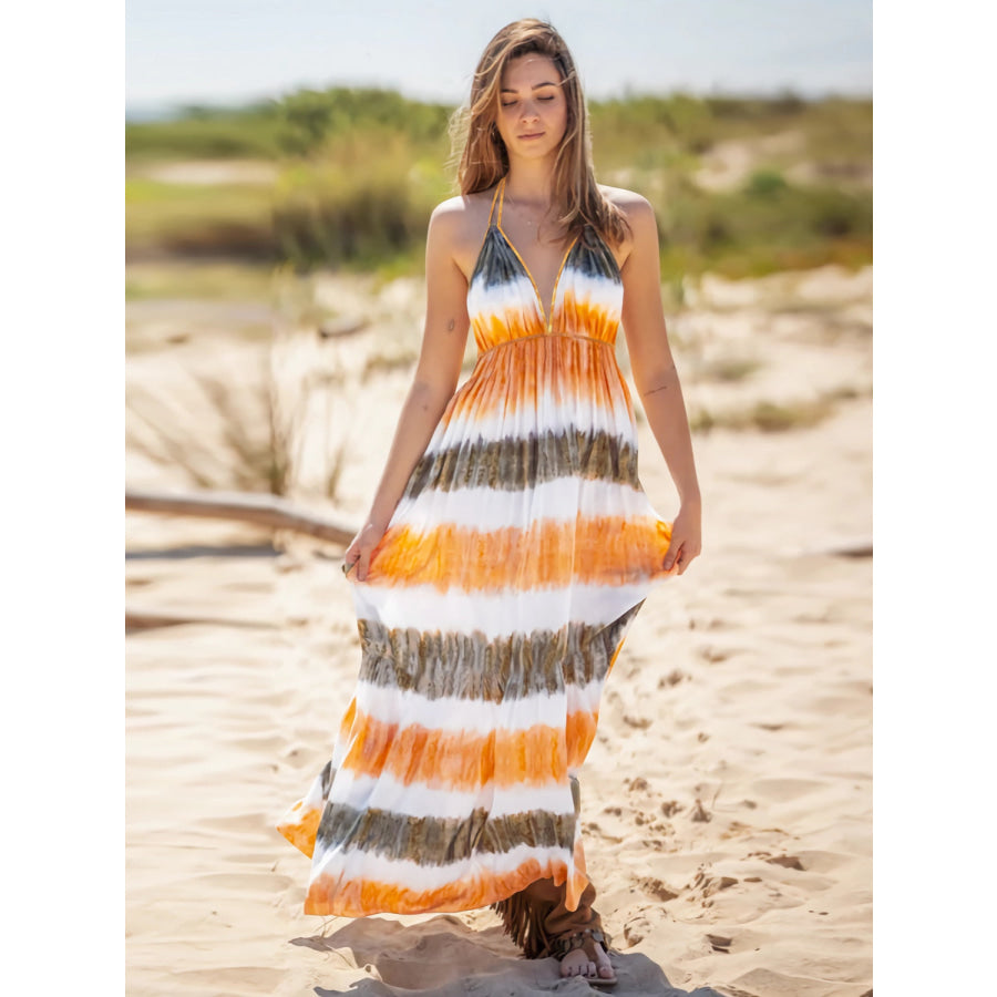 Tie - Dye Halter Neck Sleeveless Dress Apparel and Accessories