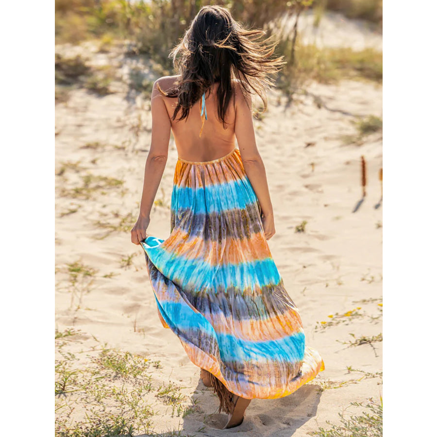 Tie - Dye Halter Neck Sleeveless Dress Apparel and Accessories