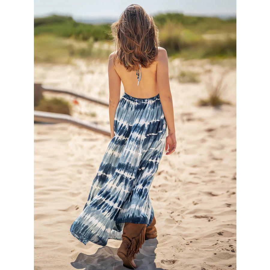 Tie - Dye Halter Neck Sleeveless Dress Apparel and Accessories