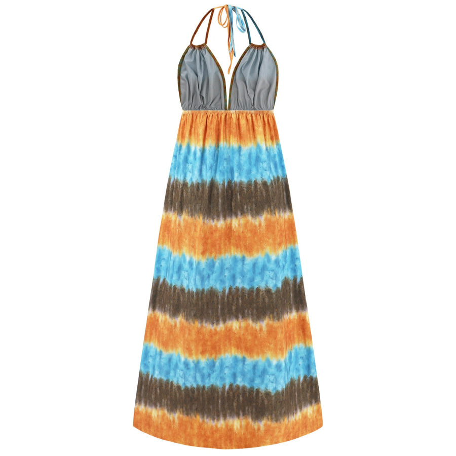 Tie - Dye Halter Neck Sleeveless Dress Apparel and Accessories