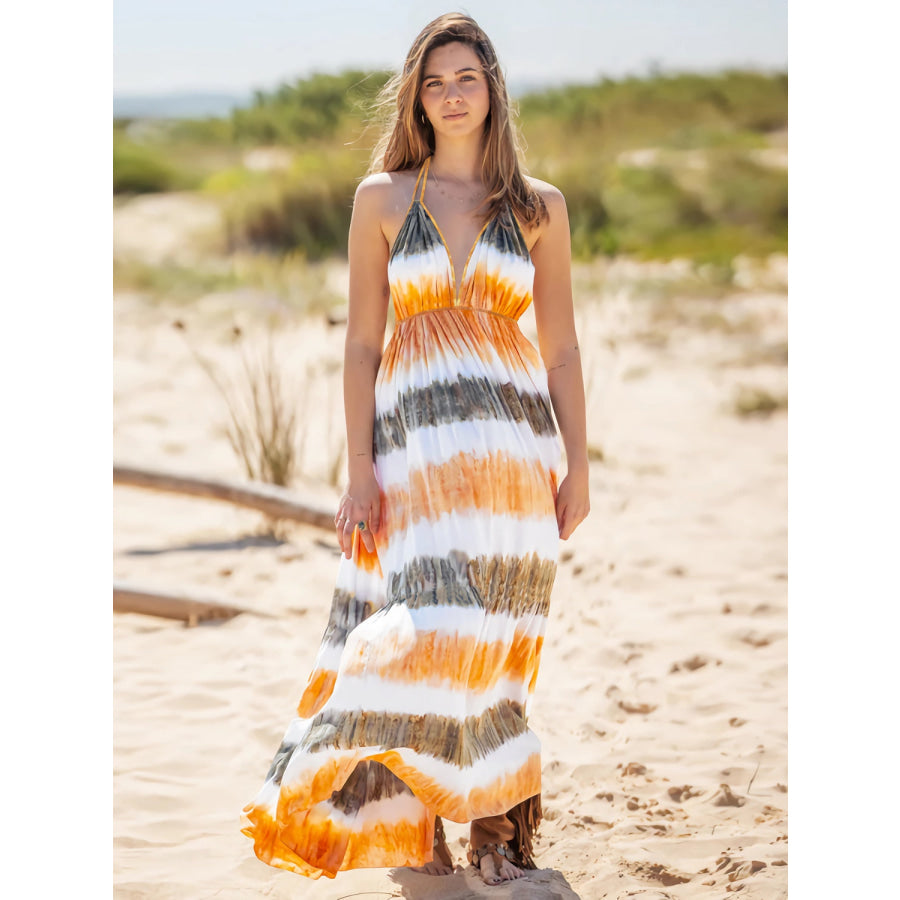 Tie - Dye Halter Neck Sleeveless Dress Sherbet / S Apparel and Accessories