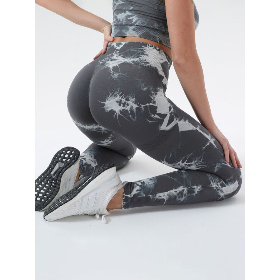 Tie-Dye High Waist Active Leggings Dark Gray / S Apparel and Accessories