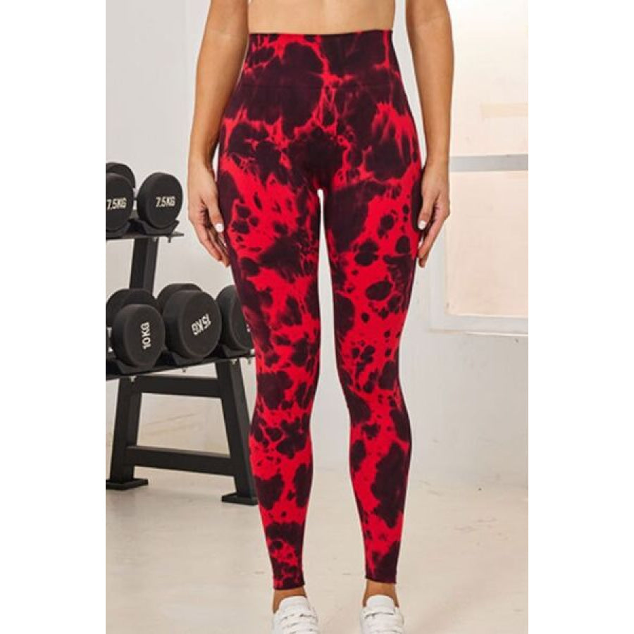 Tie - Dye High Waist Active Leggings Deep Red / S Apparel and Accessories