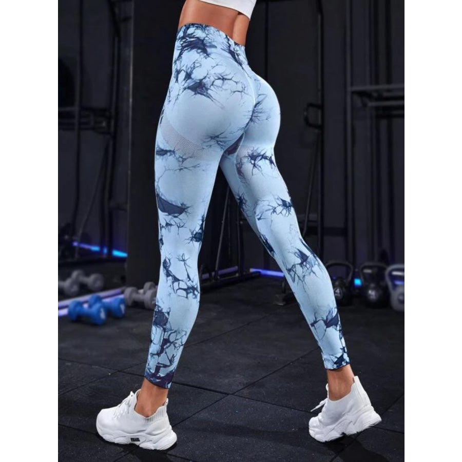 Tie-Dye High Waist Active Leggings Navy blue /White / S Apparel and Accessories