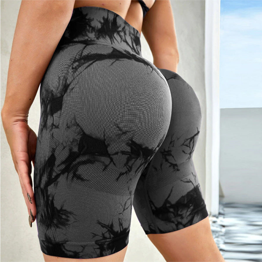 Tie-Dye High Waist Active Shorts Dark Gray / S Apparel and Accessories