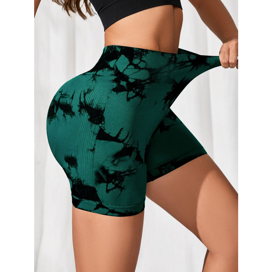 Tie-Dye High Waist Active Shorts Dark Green / S Apparel and Accessories