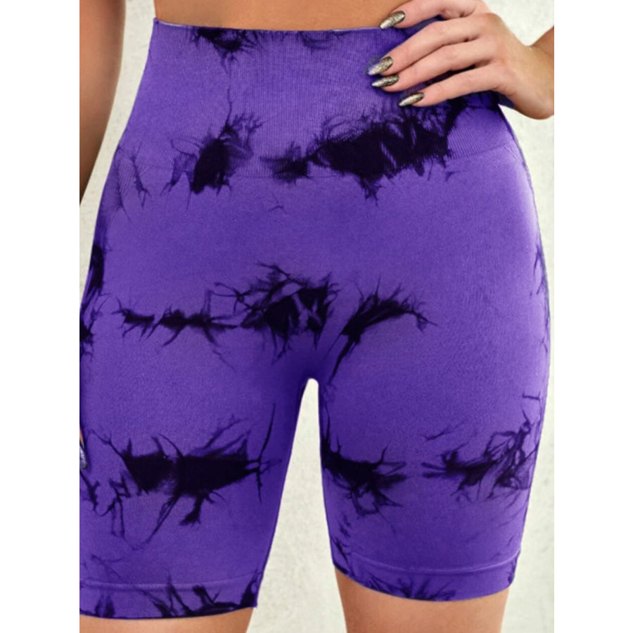 Tie-Dye High Waist Active Shorts Electric Purple / S Apparel and Accessories