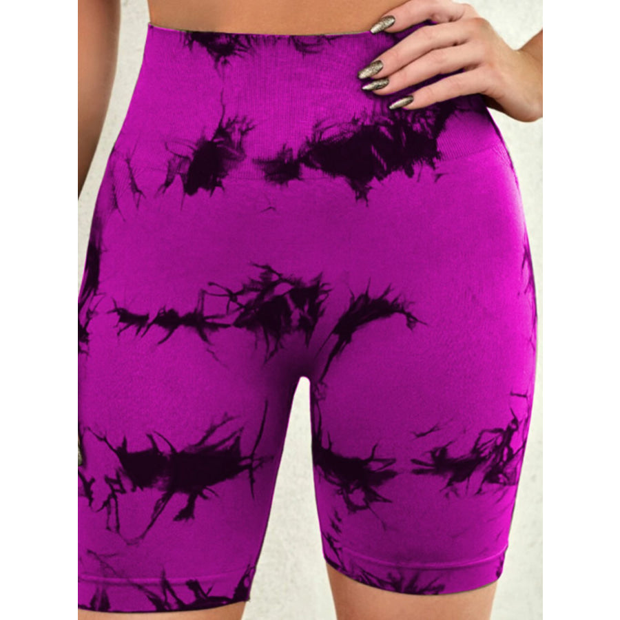 Tie-Dye High Waist Active Shorts Red-Violet / S Apparel and Accessories