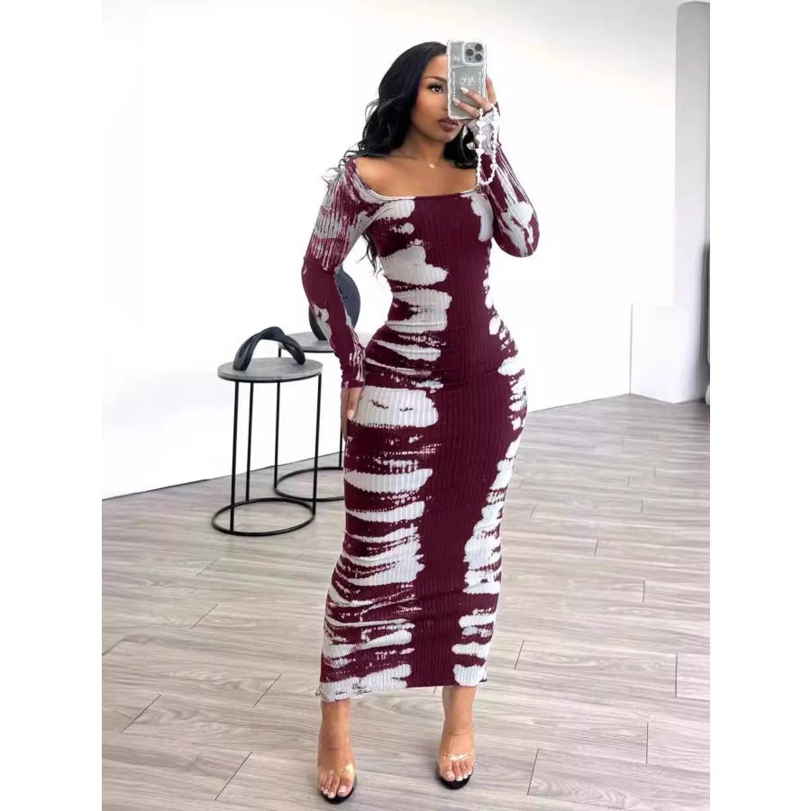 Tie-Dye Long Sleeve Maxi Dress Apparel and Accessories