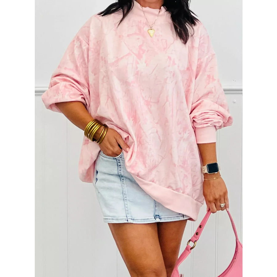 Tie-Dye Oversized Mock Neck Sweatshirt Blush Pink / S Apparel and Accessories