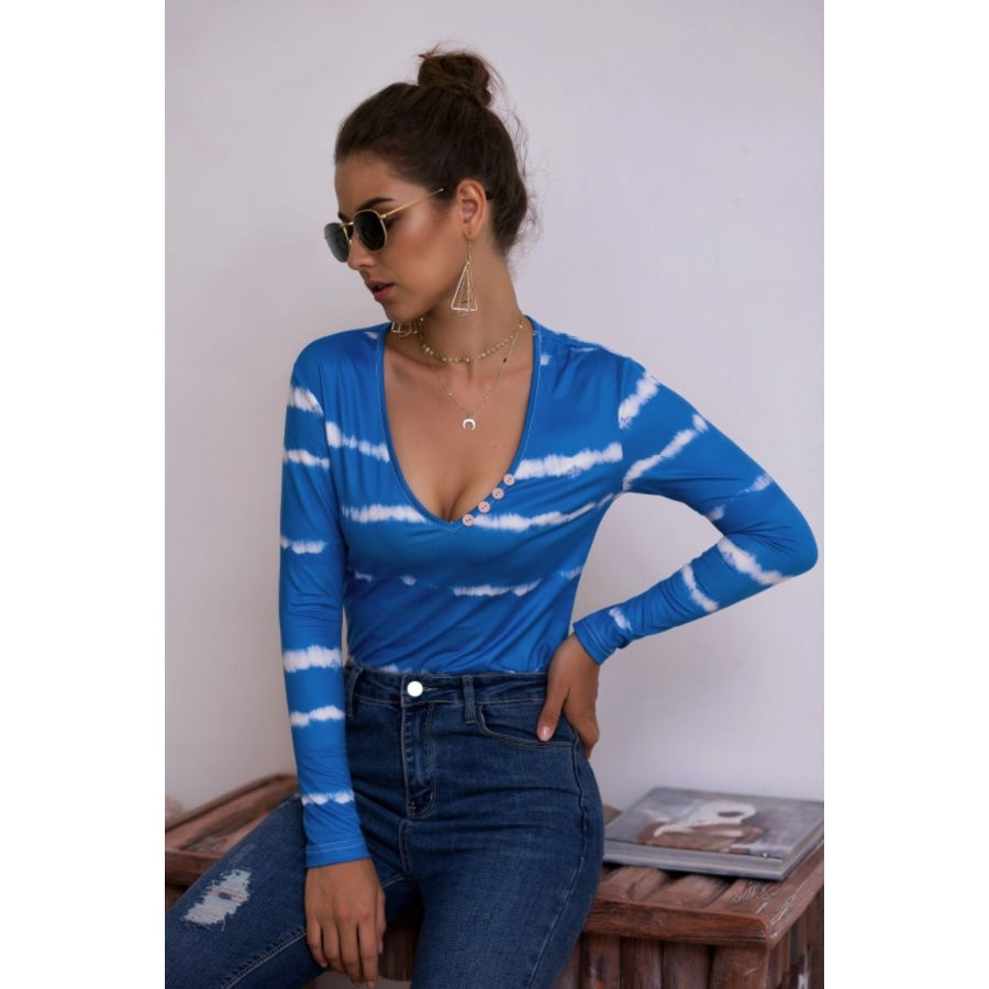 Tie-Dye Plunge Long Sleeve Top