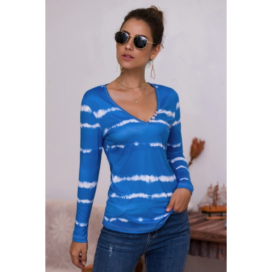 Tie-Dye Plunge Long Sleeve Top