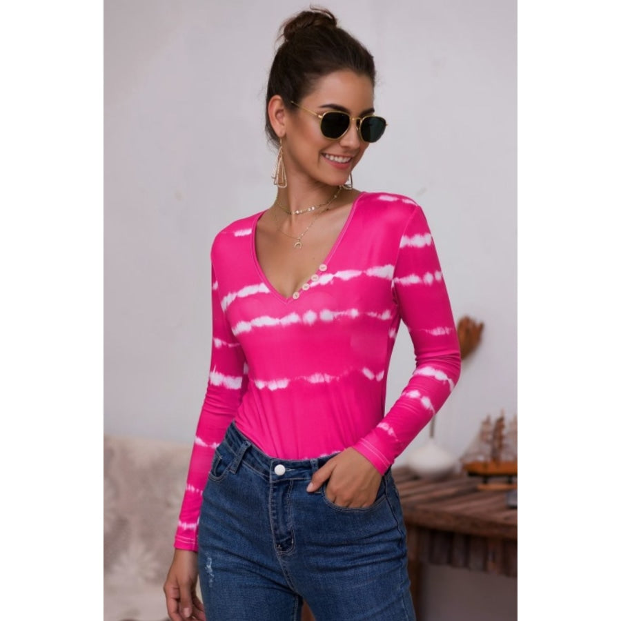 Tie-Dye Plunge Long Sleeve Top