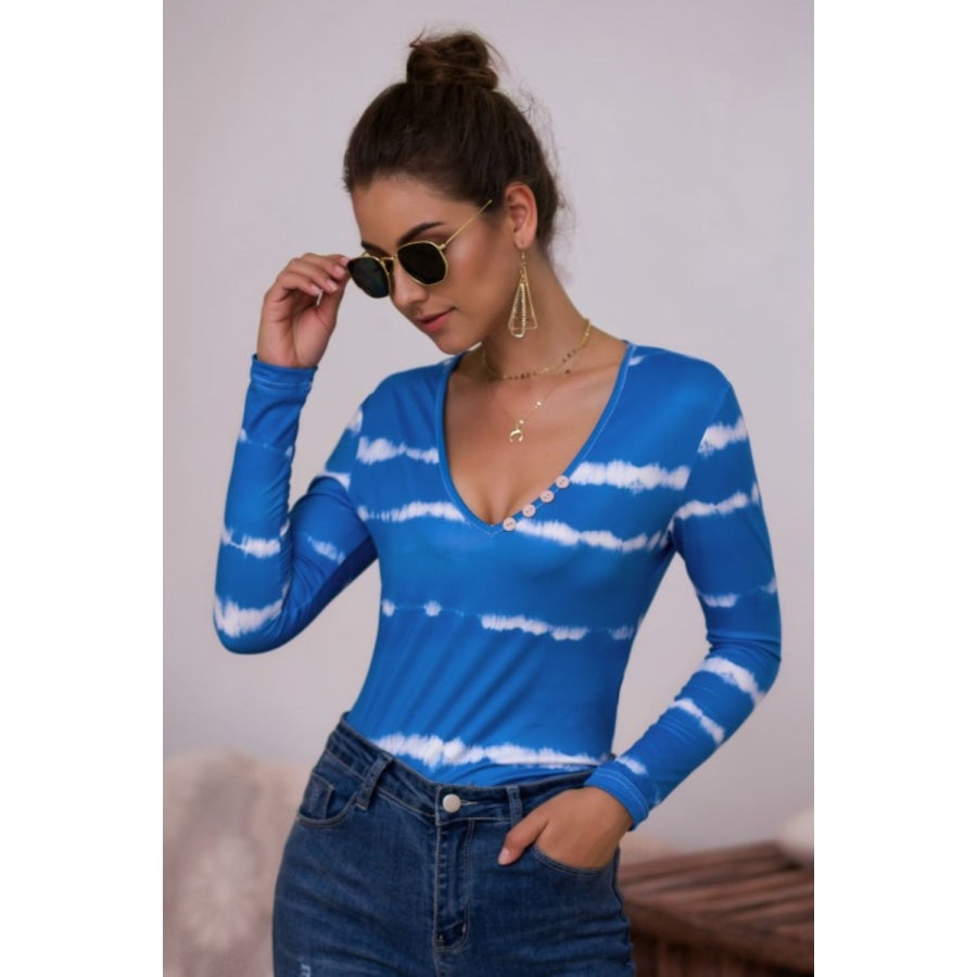 Tie-Dye Plunge Long Sleeve Top