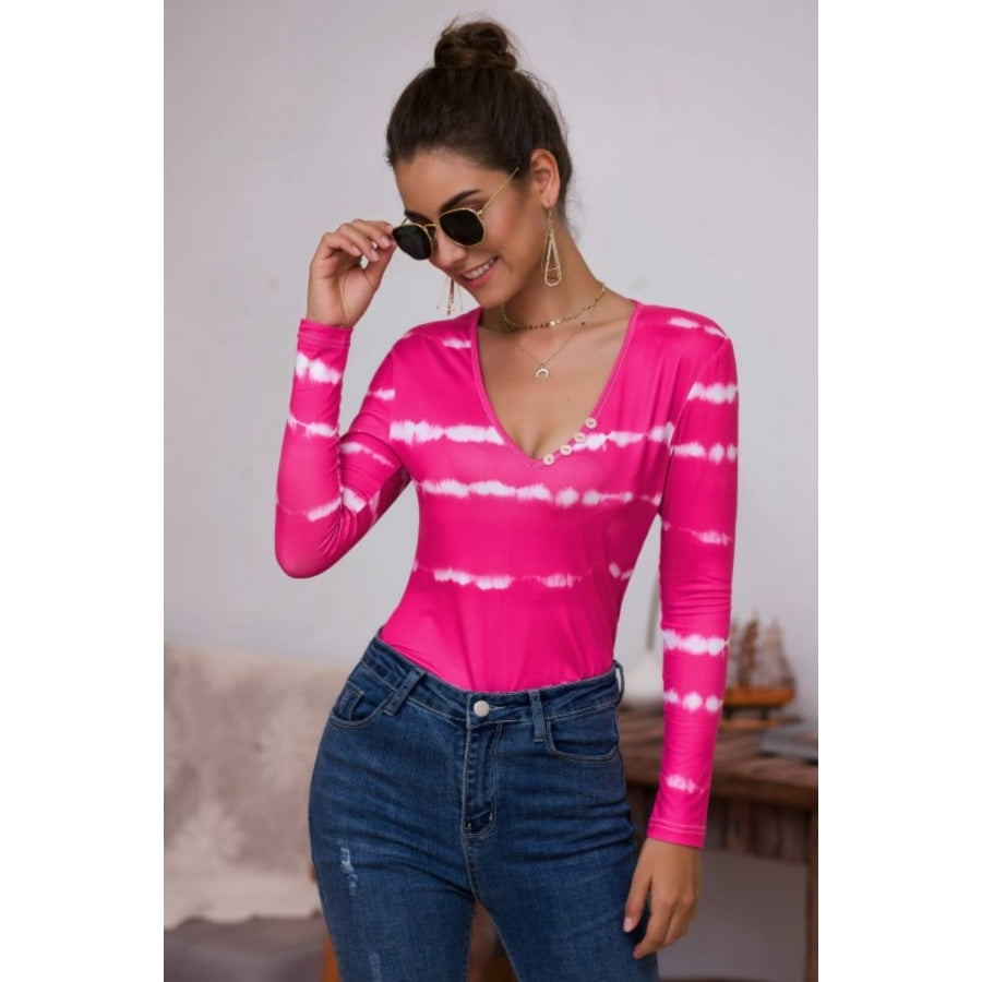 Tie-Dye Plunge Long Sleeve Top