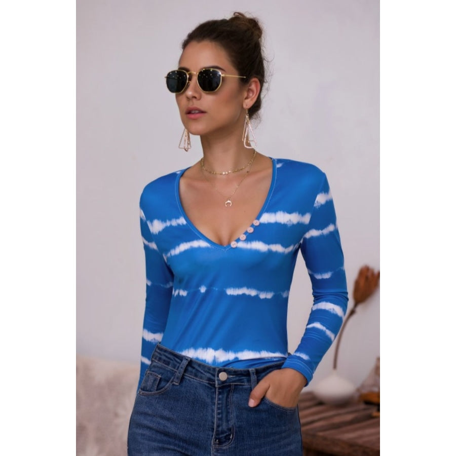 Tie-Dye Plunge Long Sleeve Top