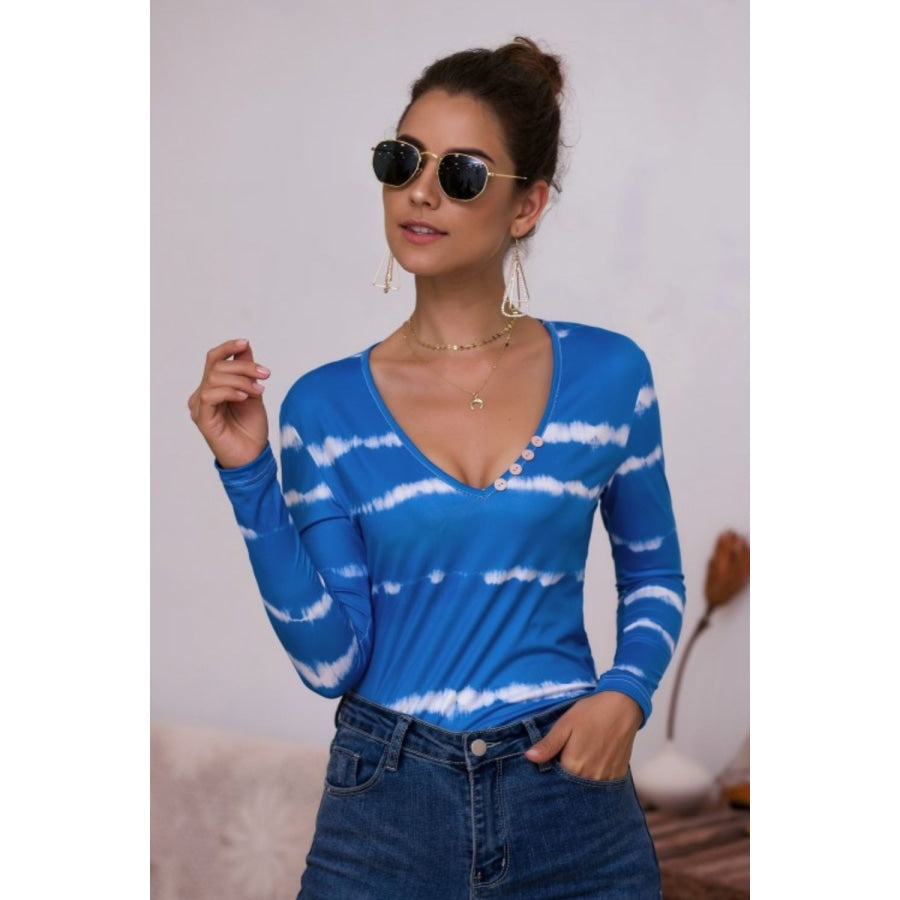 Tie-Dye Plunge Long Sleeve Top