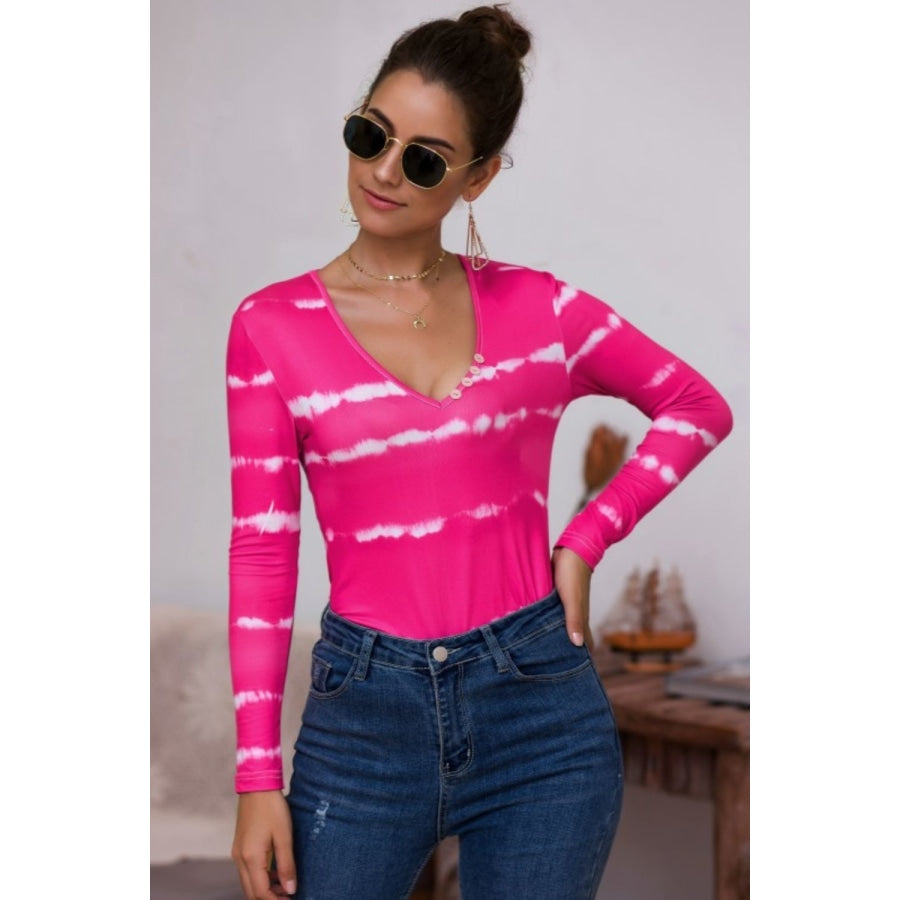 Tie-Dye Plunge Long Sleeve Top