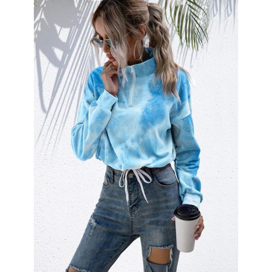 Tie - Dye Quarter Zip Dropped Shoulder Sweatshirt Apparel and Accessories