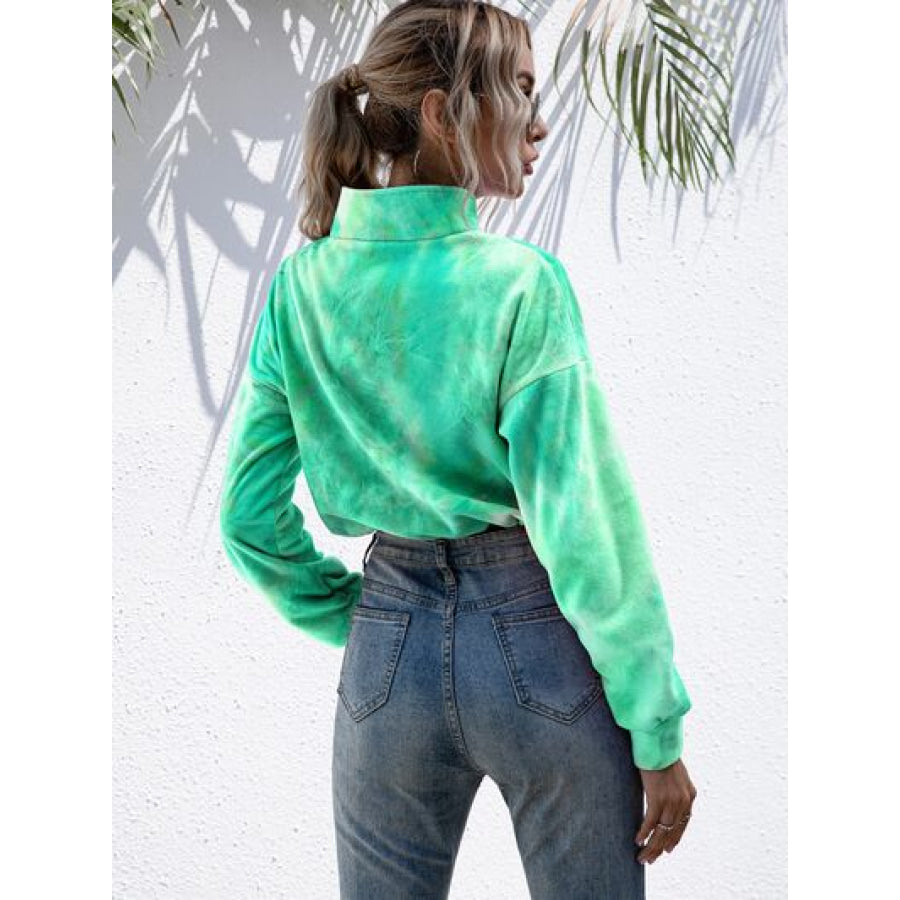 Tie - Dye Quarter Zip Dropped Shoulder Sweatshirt Apparel and Accessories