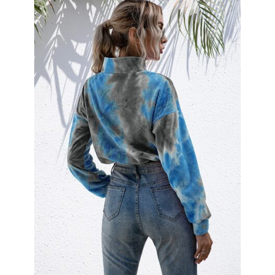 Tie - Dye Quarter Zip Dropped Shoulder Sweatshirt Apparel and Accessories