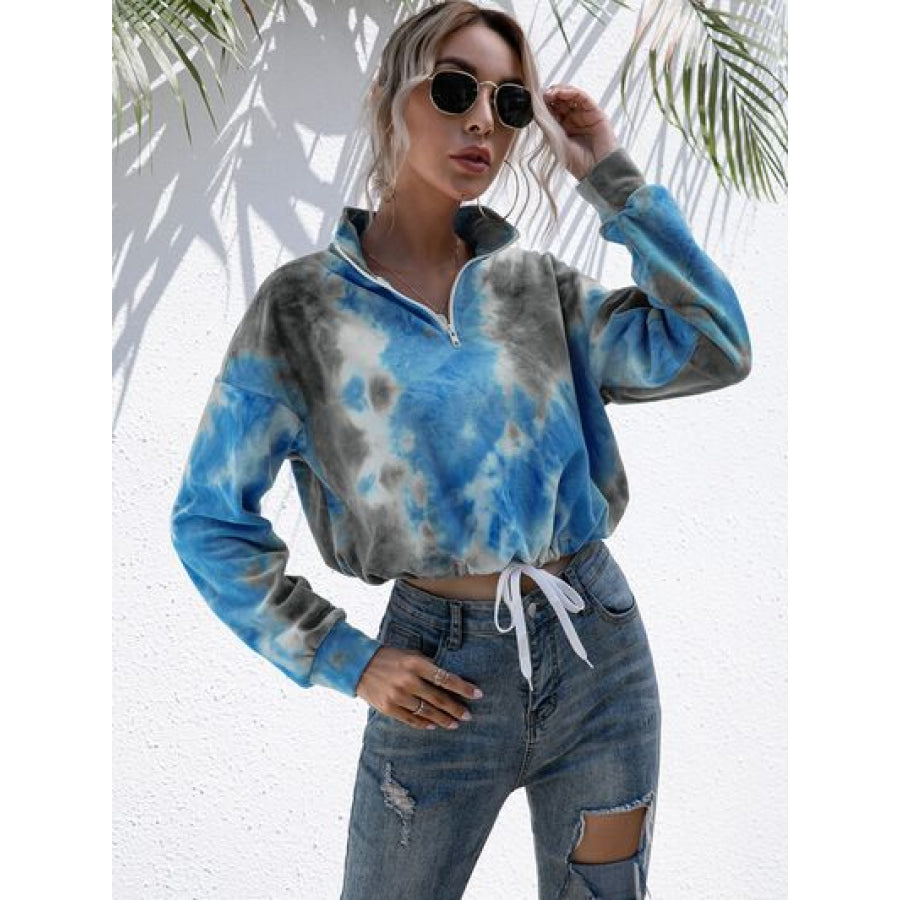 Tie - Dye Quarter Zip Dropped Shoulder Sweatshirt Apparel and Accessories