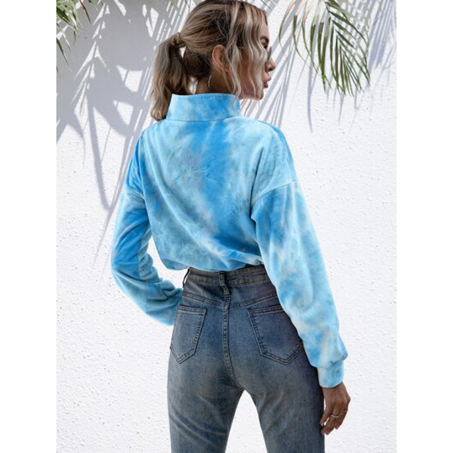 Tie - Dye Quarter Zip Dropped Shoulder Sweatshirt Apparel and Accessories